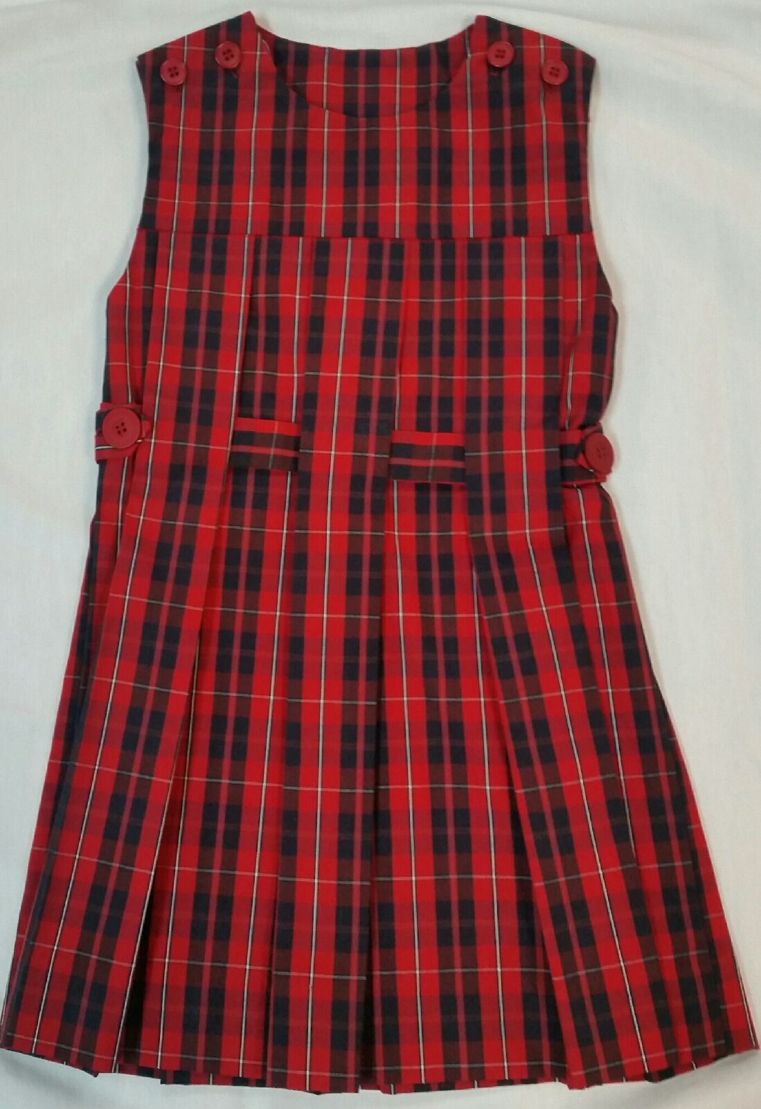 Clearance High Yoke Pleated Jumper, Red Plaid – Sizes 3-8 Youth  (Sales are Final on Clearance Jumpers)