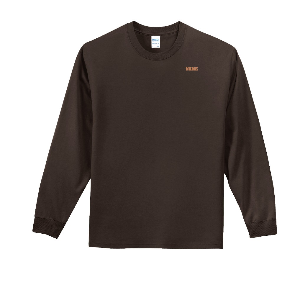Polyester Printed T – WITH NAME, Long Sleeve, Brown, Adult