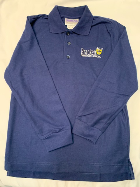 Clearance Pique Polo, Navy, Long Sleeve EMB-BCS (Old Logo) – Size Adult S – 3XL (Sales are Final on Clearance Polos)
